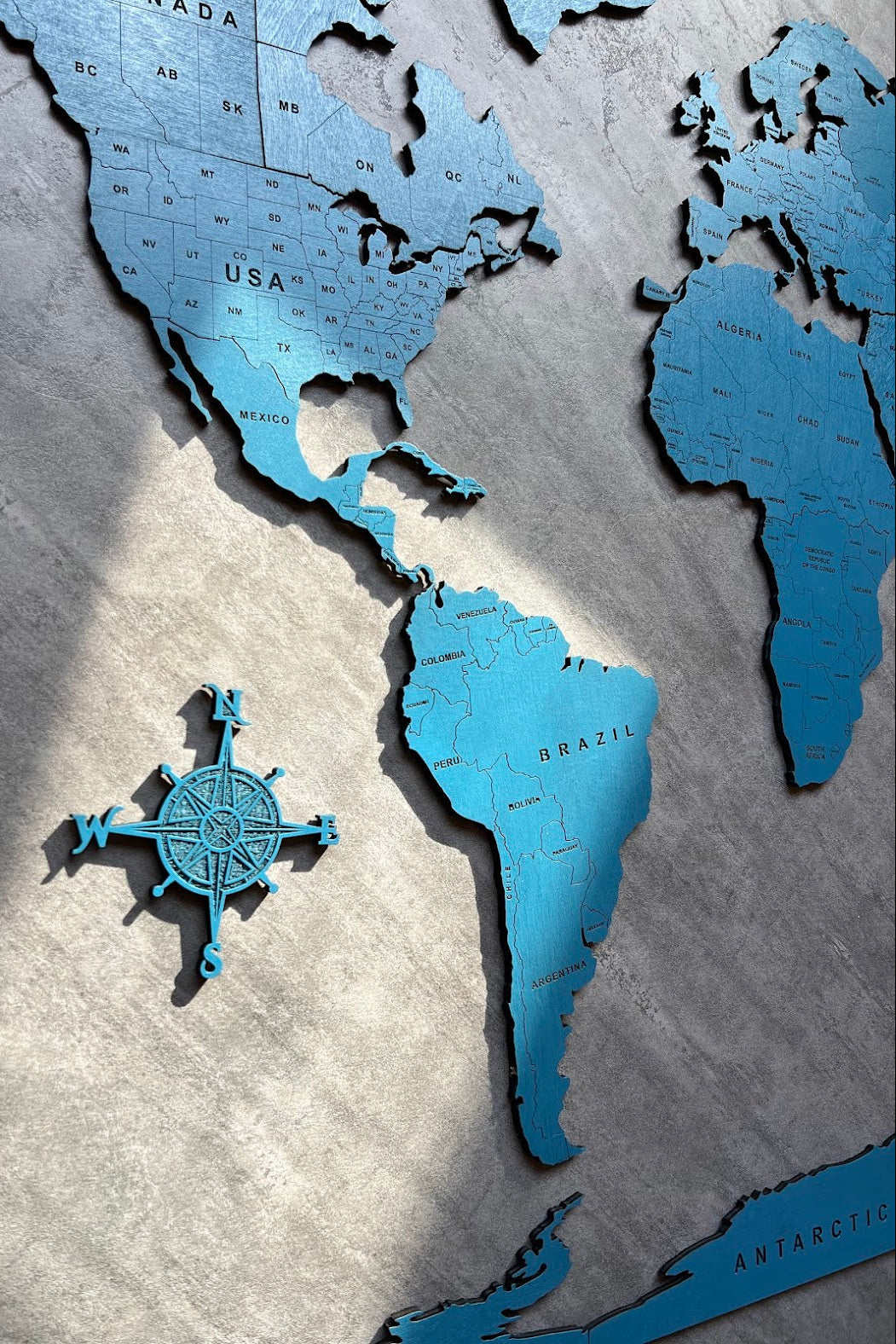 Blue Monochrome World Map - Multiple Sizes