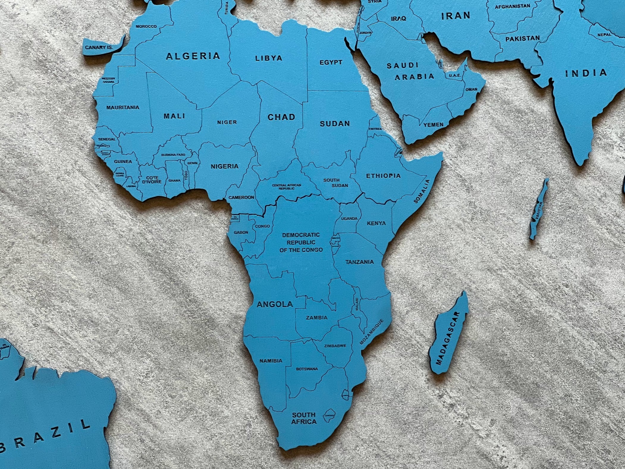 Blue Monochrome World Map - Multiple Sizes