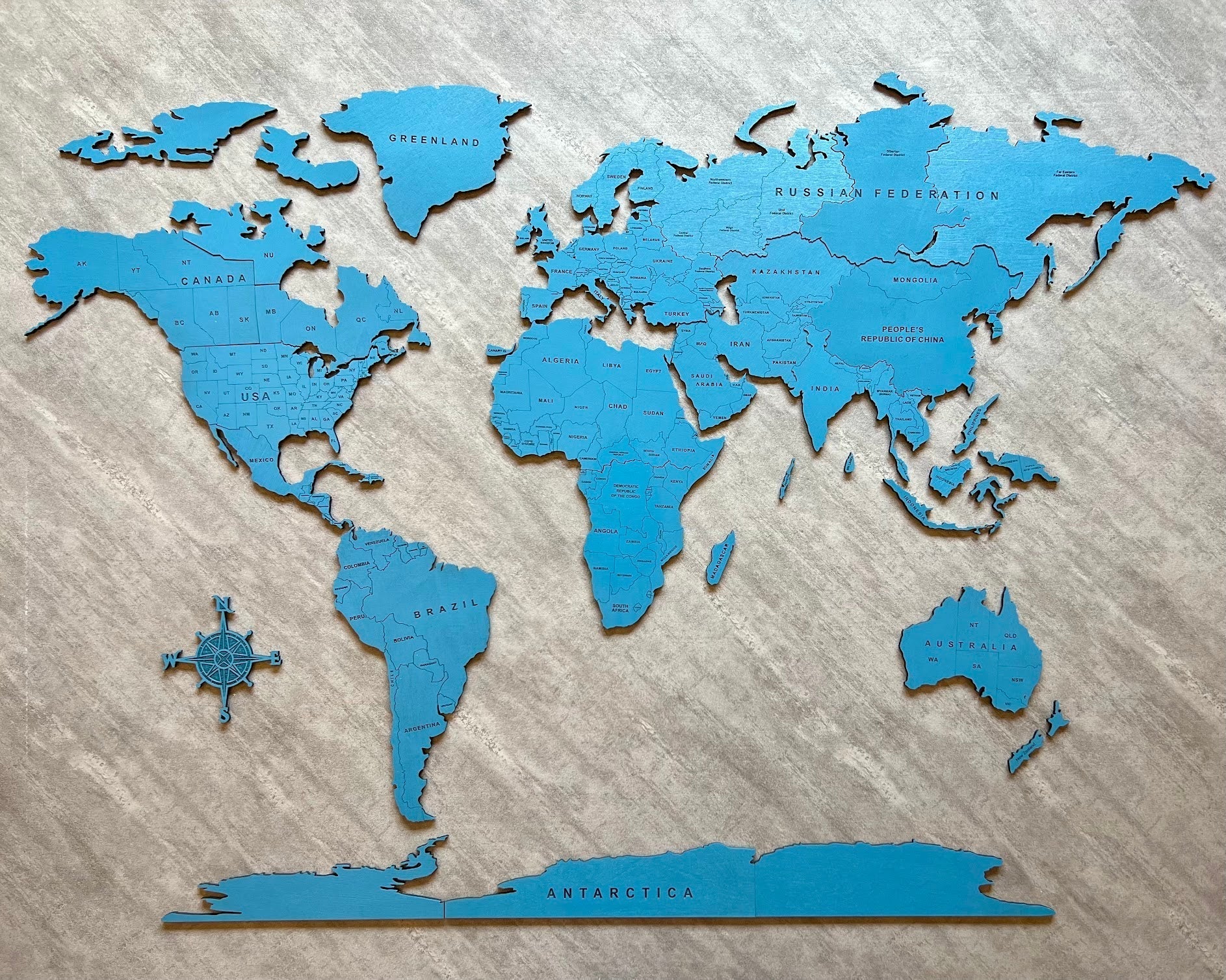 Monochrome World Map - Multiple Sizes