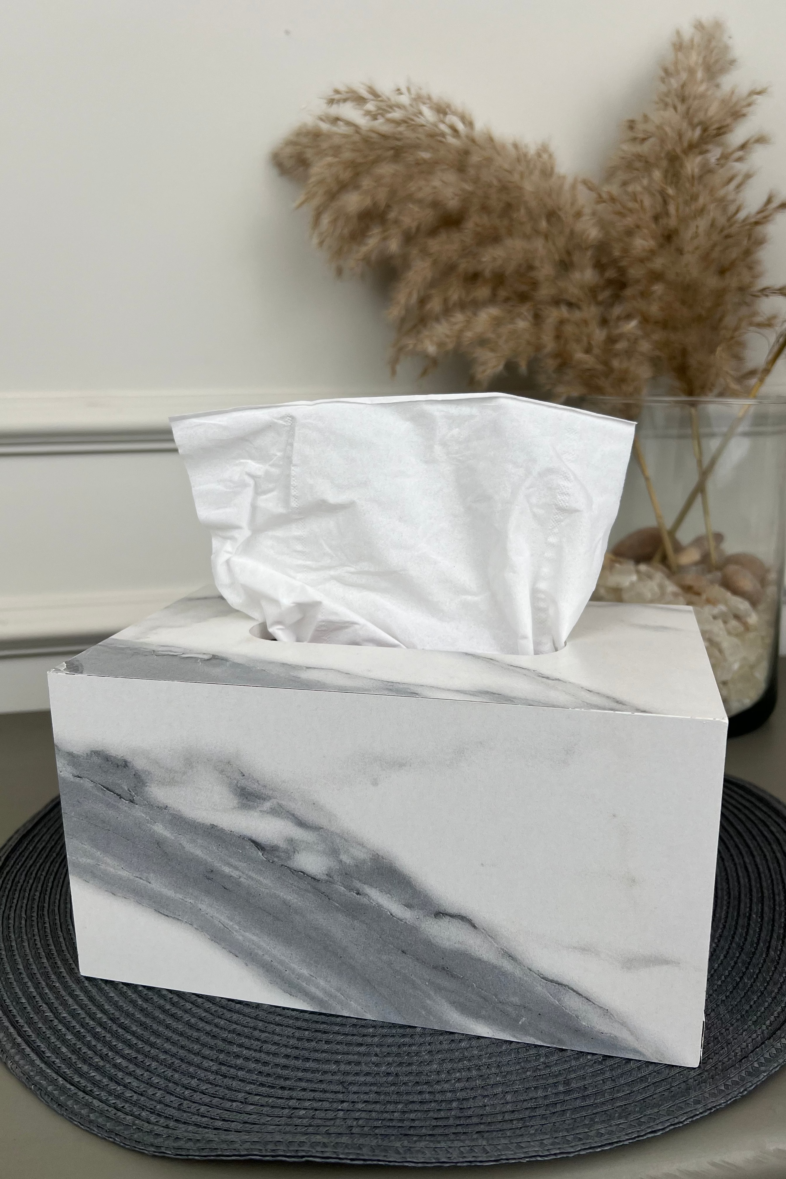 Marble-Textured Wooden Tissue Box – Elegant and Functional Décor