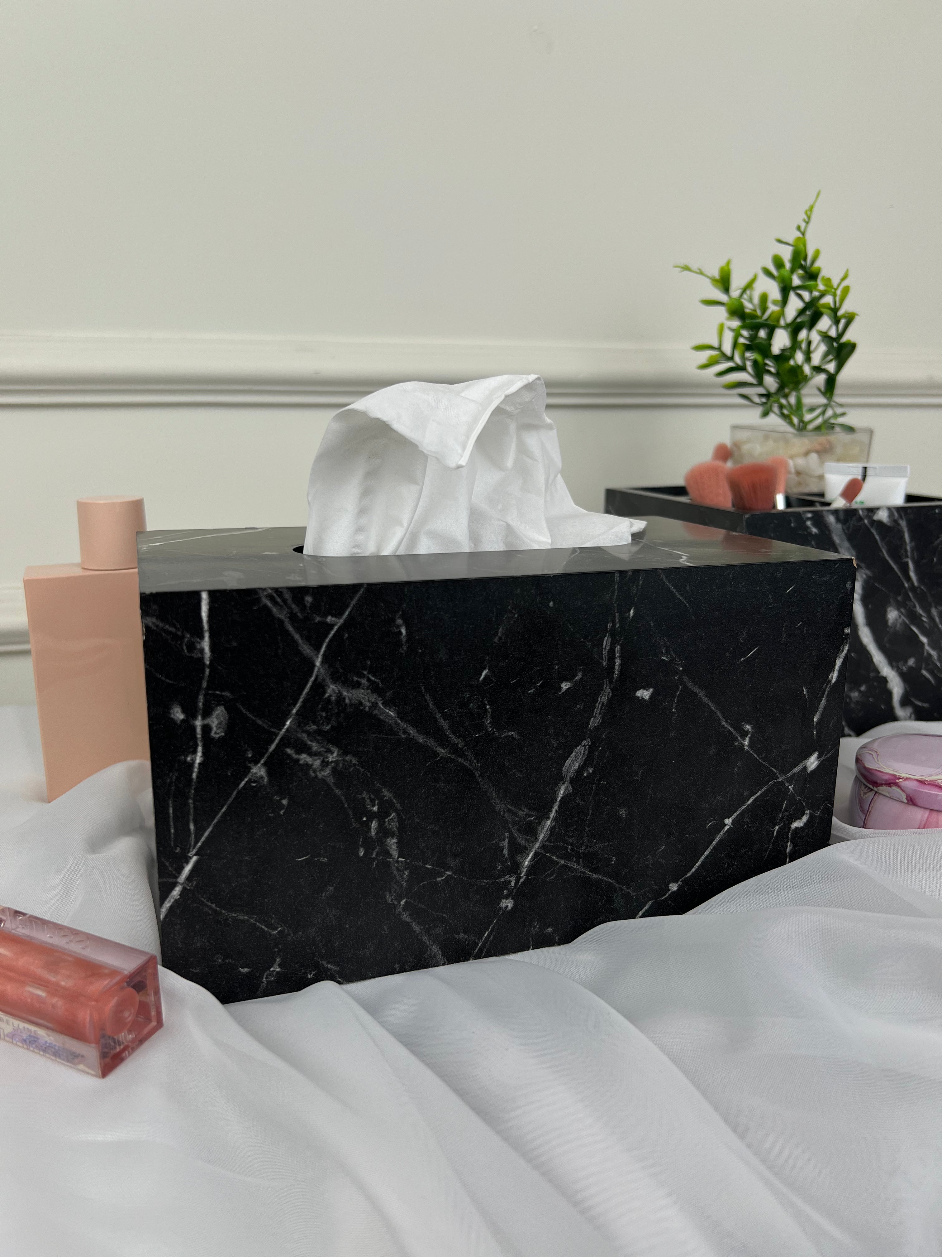 Marble-Textured Wooden Tissue Box – Elegant and Functional Décor