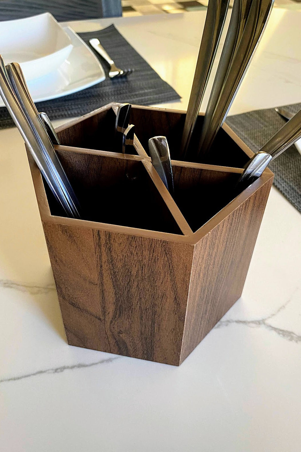 Hexagon Wooden Cutlery Holder