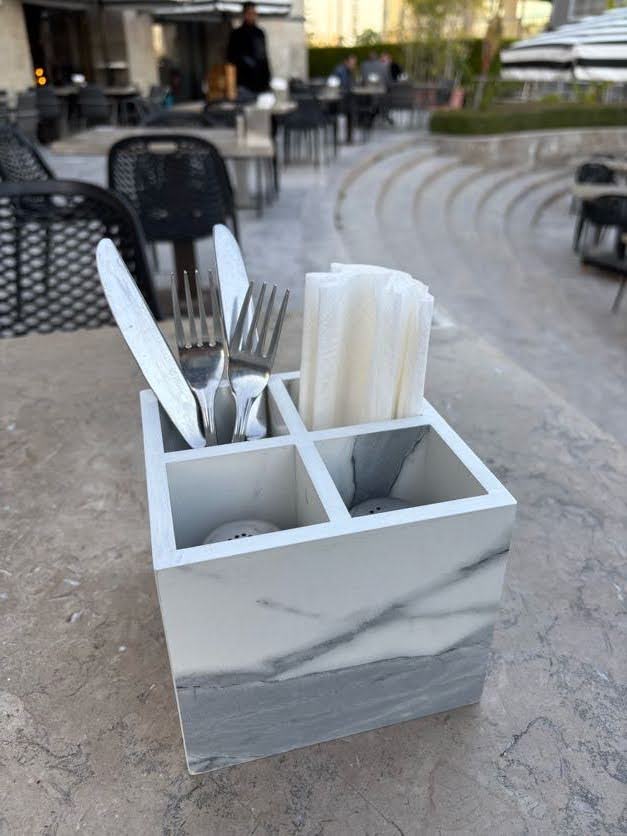 Marble-Textured Wooden Cutlery Holder – Elegant Dining Essential