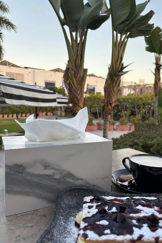 Marble-Textured Wooden Tissue Box – Elegant and Functional Décor