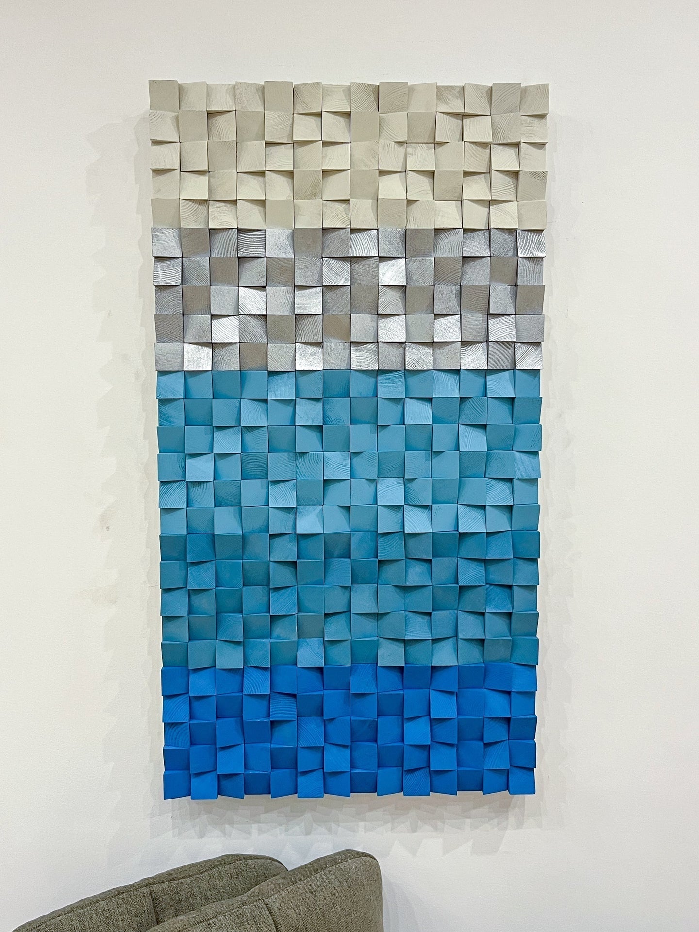 Elegant Wooden Electric Panel Cover – Baby Blue & Silver Wall Art