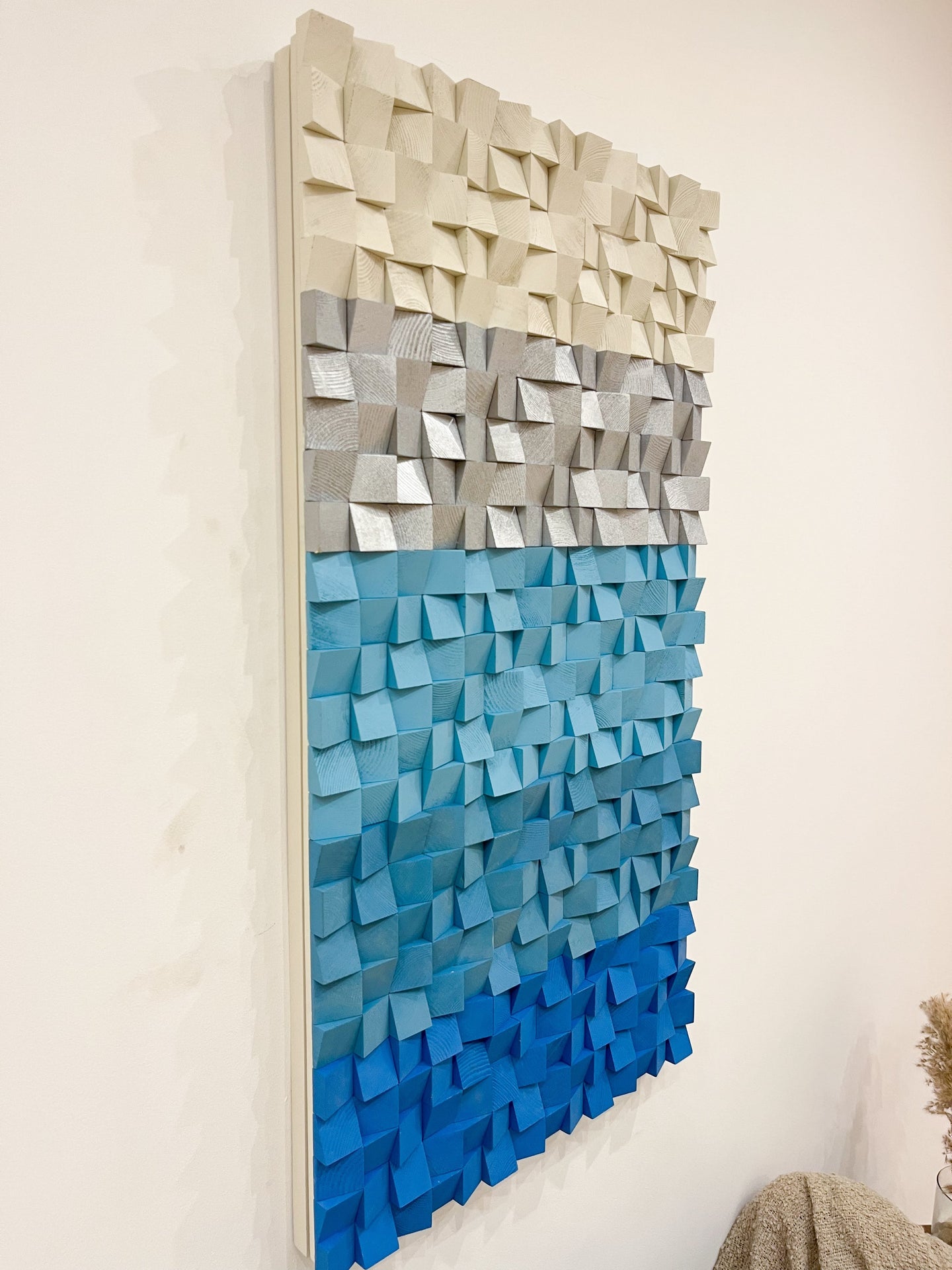 Elegant Wooden Electric Panel Cover – Baby Blue & Silver Wall Art