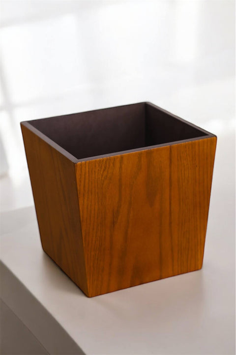 Minimalist Brown Oak Trash Bin