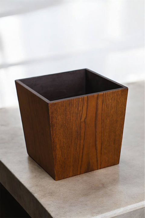 Minimalist Brown Oak Trash Bin