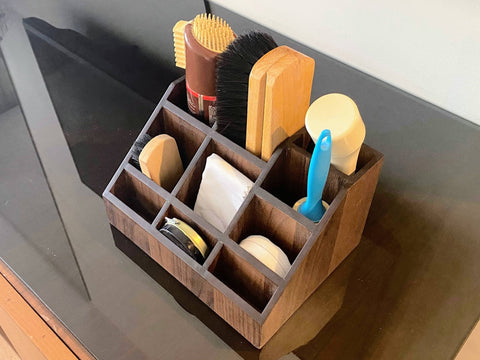 Wooden Shoe Shine Kit Holder- Dark Walnut