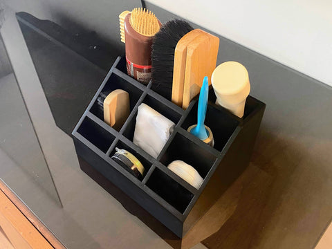 Wooden Shoe Shine Kit Holder- Solid black