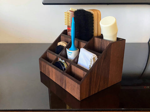 Wooden Shoe Shine Kit Holder- Dark Walnut