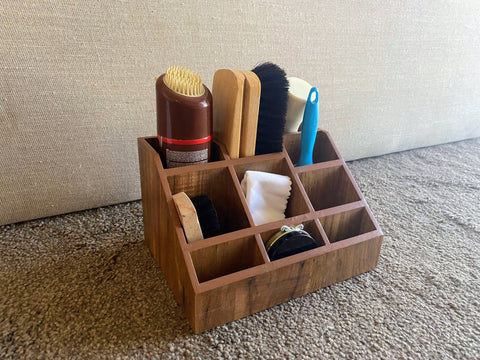 Wooden Shoe Shine Kit Holder- Country Brown