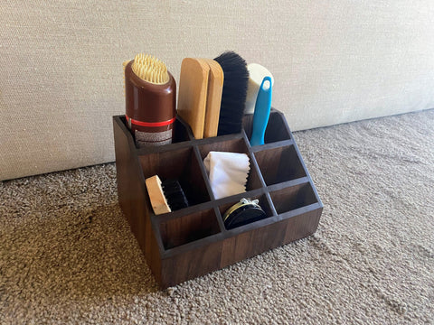 Wooden Shoe Shine Kit Holder- Dark Walnut