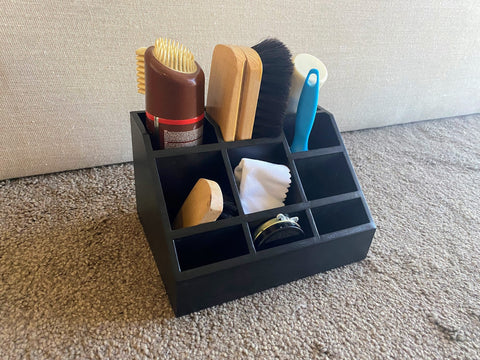 Wooden Shoe Shine Kit Holder- Solid black