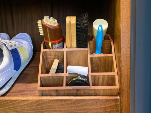 Wooden Shoe Shine Kit Holder- Country Brown