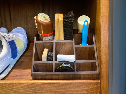 Wooden Shoe Shine Kit Holder- Dark Walnut