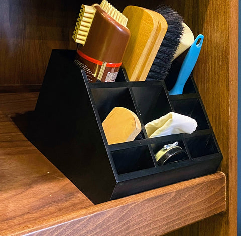 Wooden Shoe Shine Kit Holder- Solid black