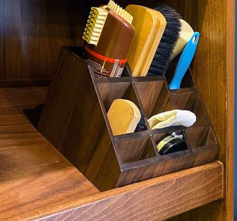 Wooden Shoe Shine Kit Holder- Dark Walnut