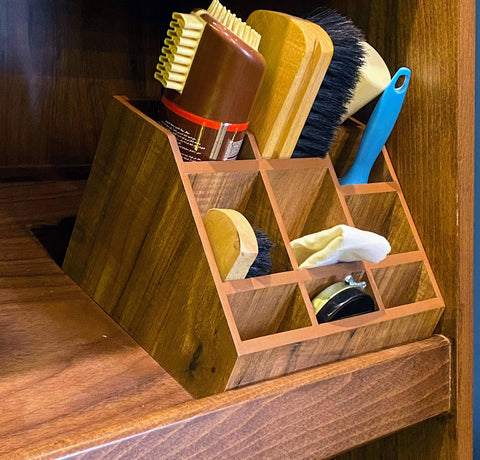 Wooden Shoe Shine Kit Holder- Country Brown