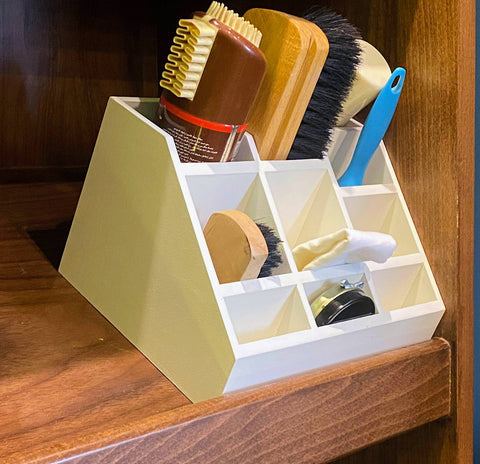 Wooden Shoe Shine Kit Holder- Cream