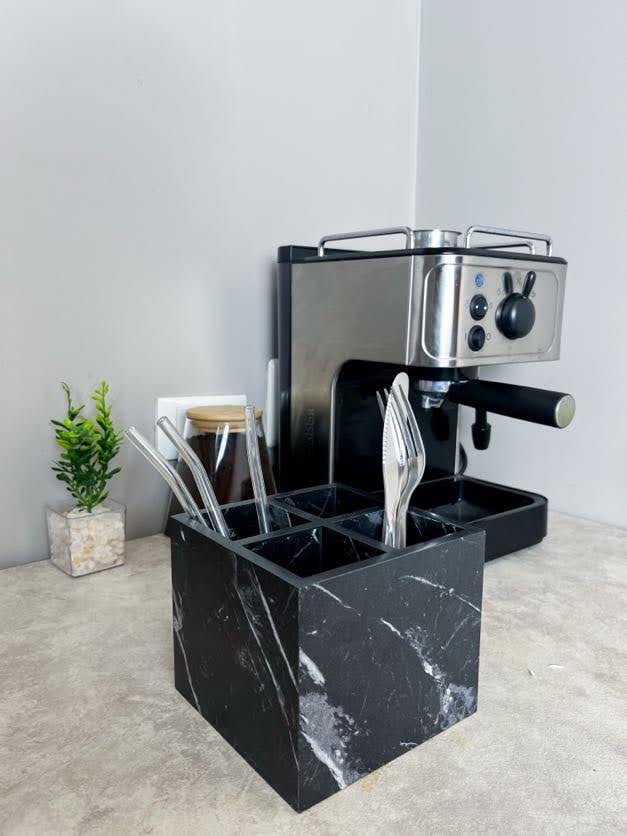 Marble-Textured Wooden Cutlery Holder – Elegant Dining Essential