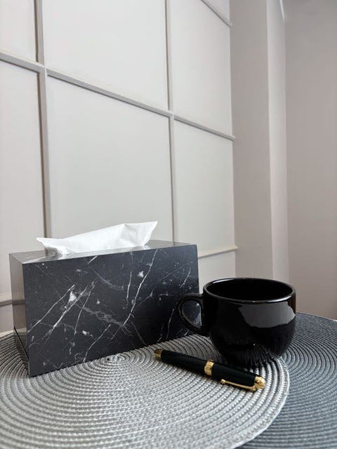 Marble-Textured Wooden Tissue Box – Elegant and Functional Décor