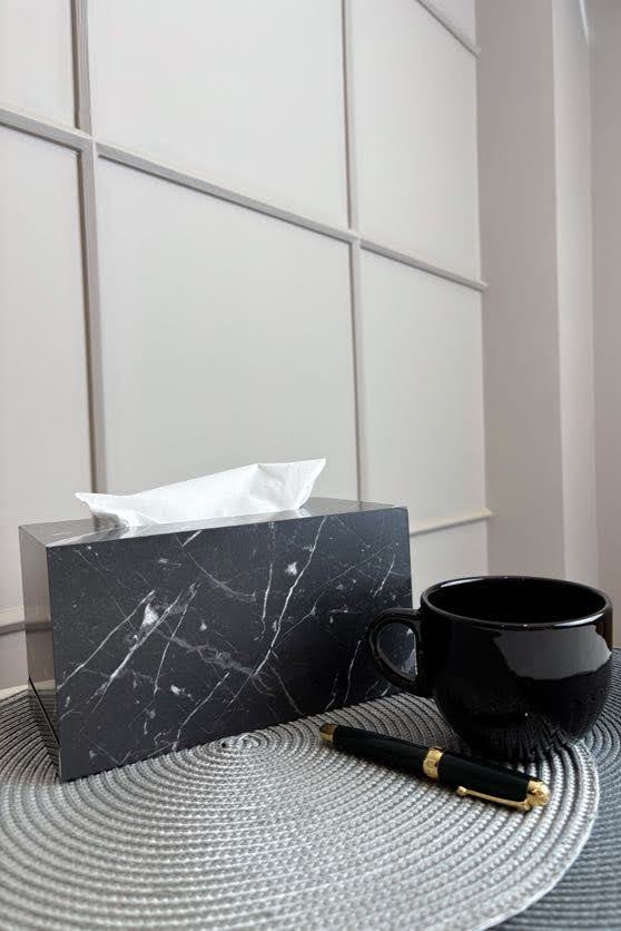 Marble-Textured Wooden Tissue Box – Elegant and Functional Décor