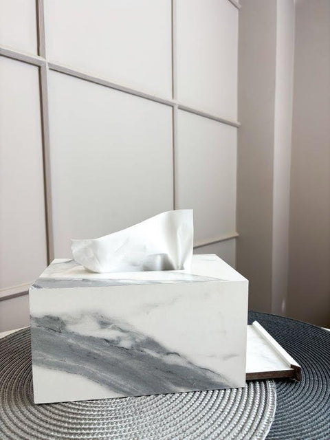 Marble-Textured Wooden Tissue Box – Elegant and Functional Décor