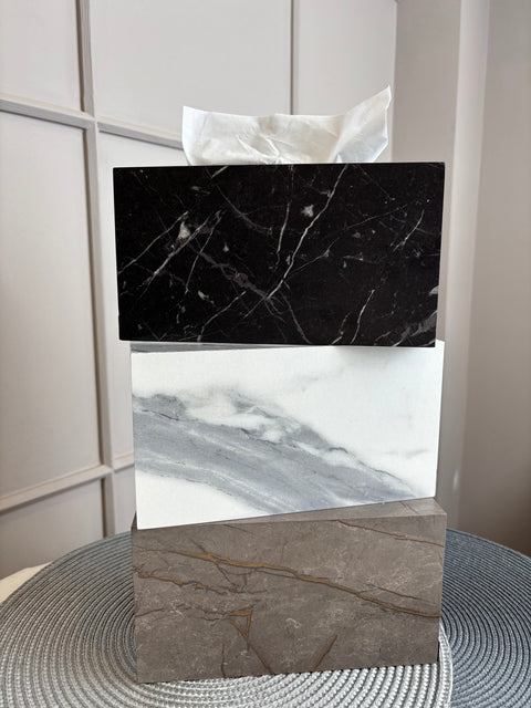 Marble-Textured Wooden Tissue Box – Elegant and Functional Décor