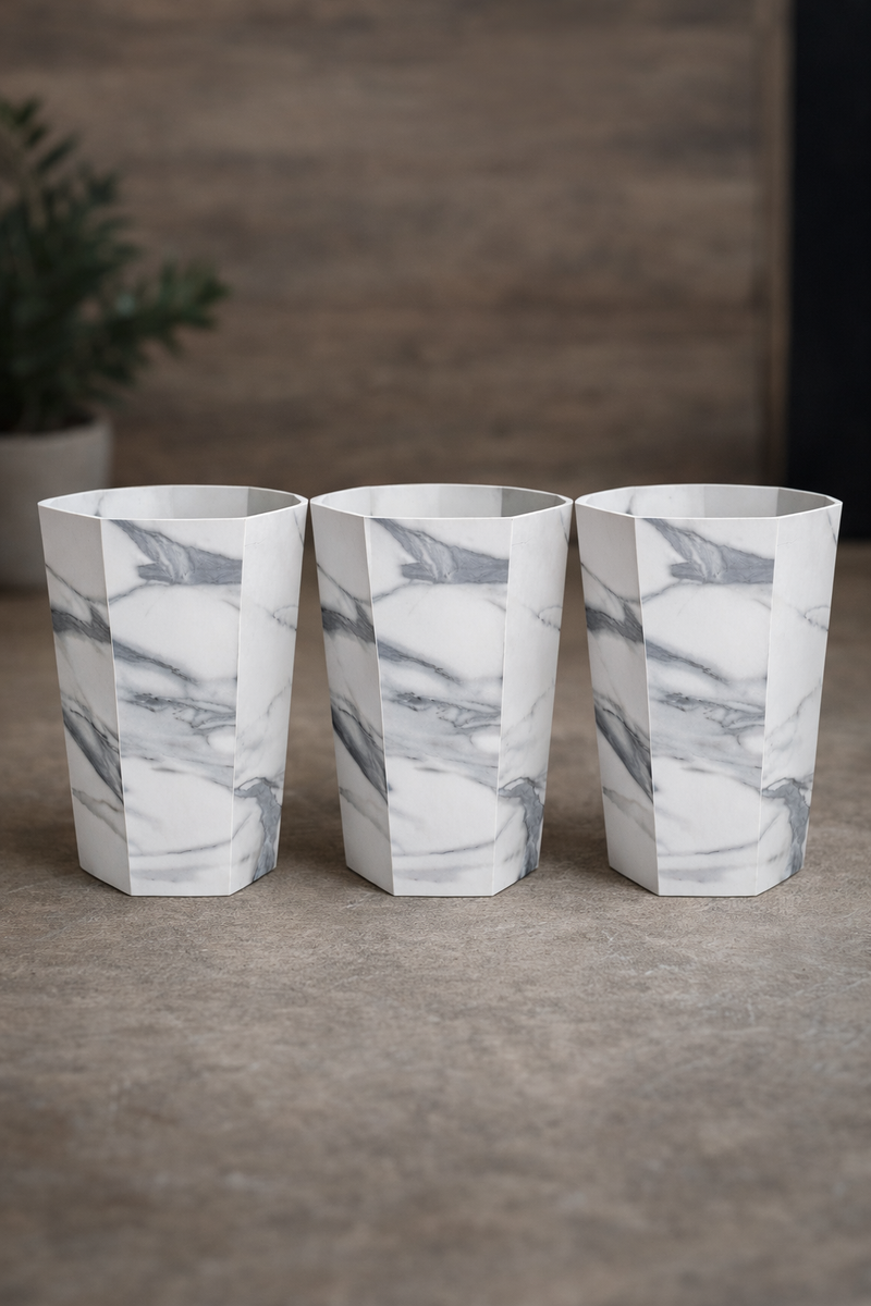 Bundle of 3 Marble Texture Octagon Trash Bins