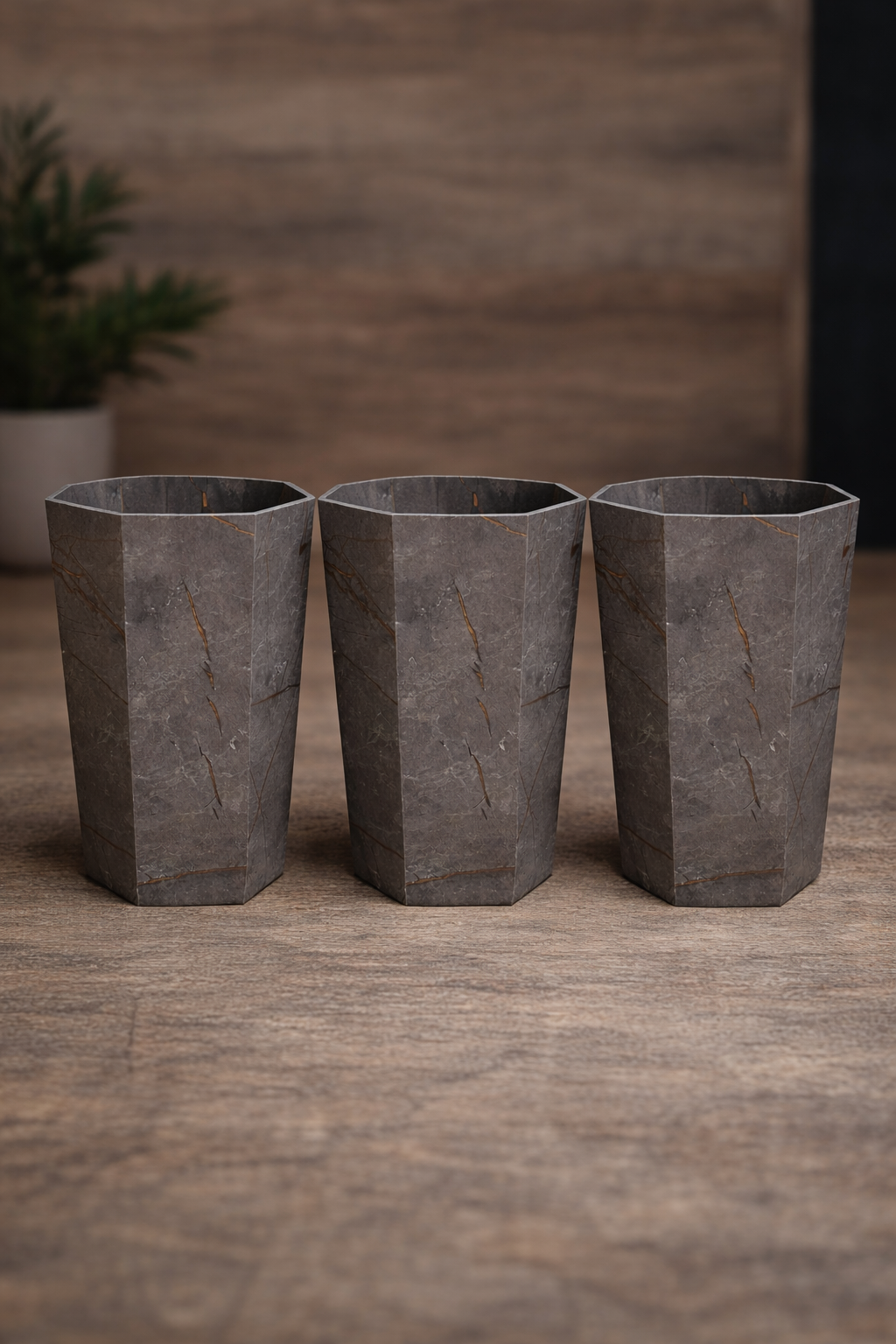 Bundle of 3 Marble Texture Octagon Trash Bins