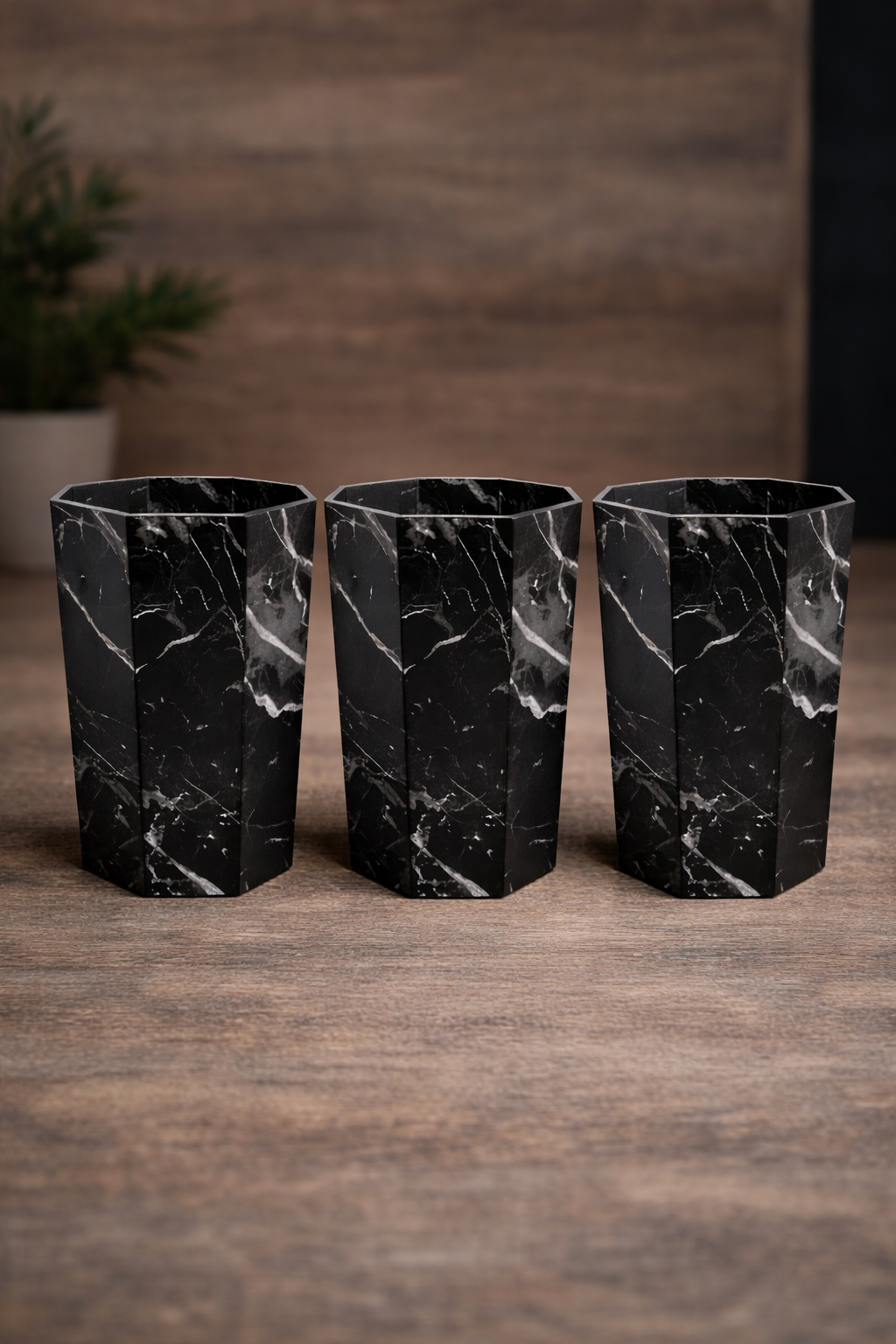 Bundle of 3 Classy Marble Texture Octagon Trash Bins