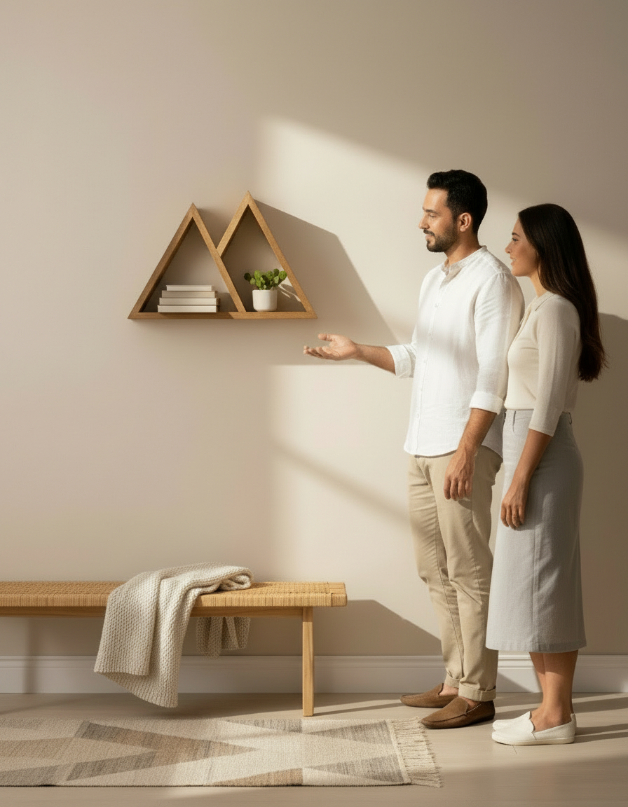 Triangular Wooden Wall Shelf