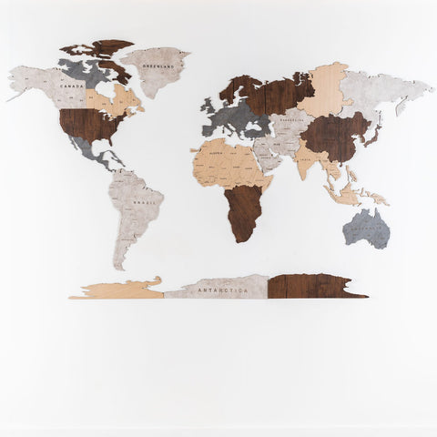 Wooden World Map Wall Art 120cm