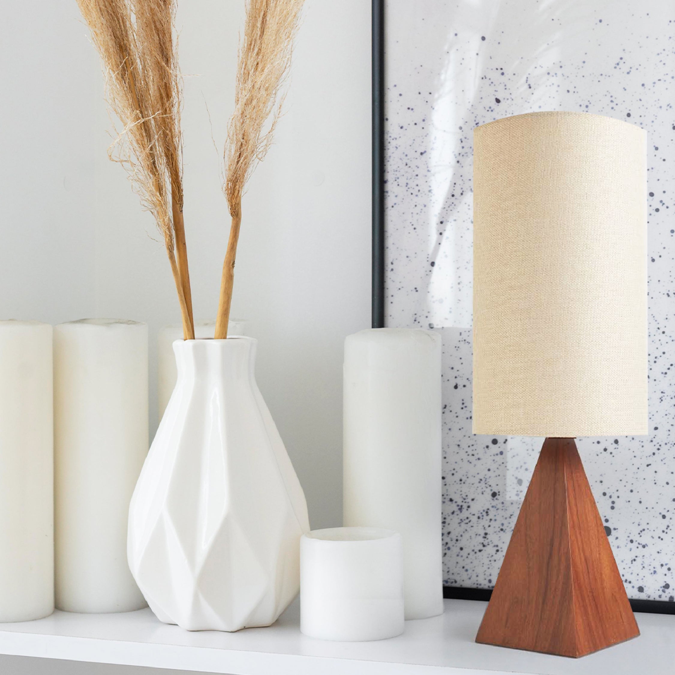 Triangular Walnut Table Lamp