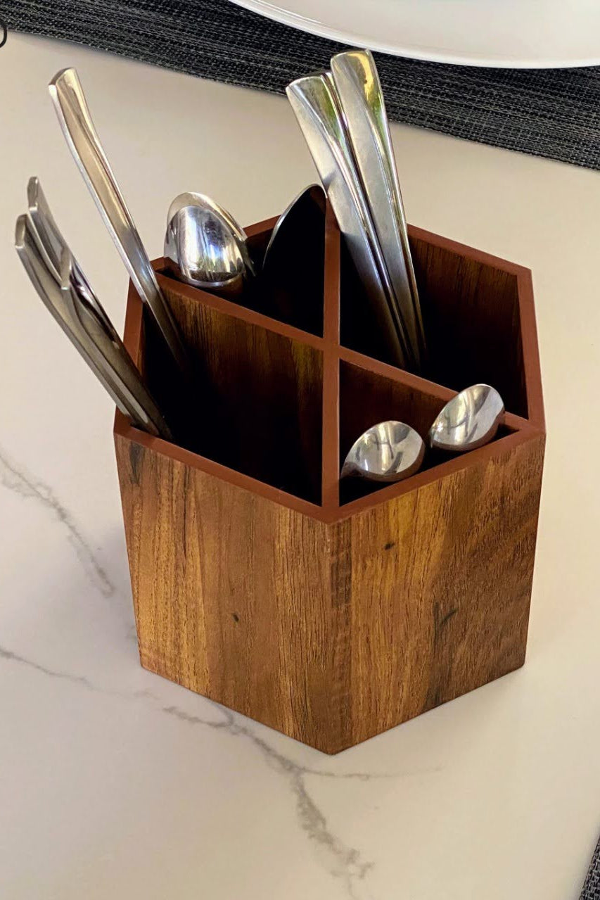 Hexagon Wooden Cutlery Holder