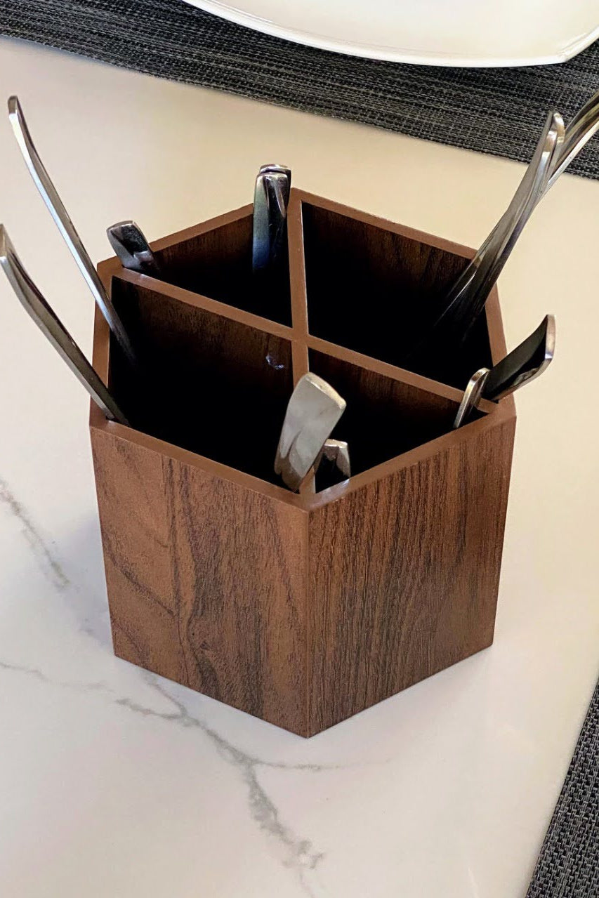 Hexagon Wooden Cutlery Holder