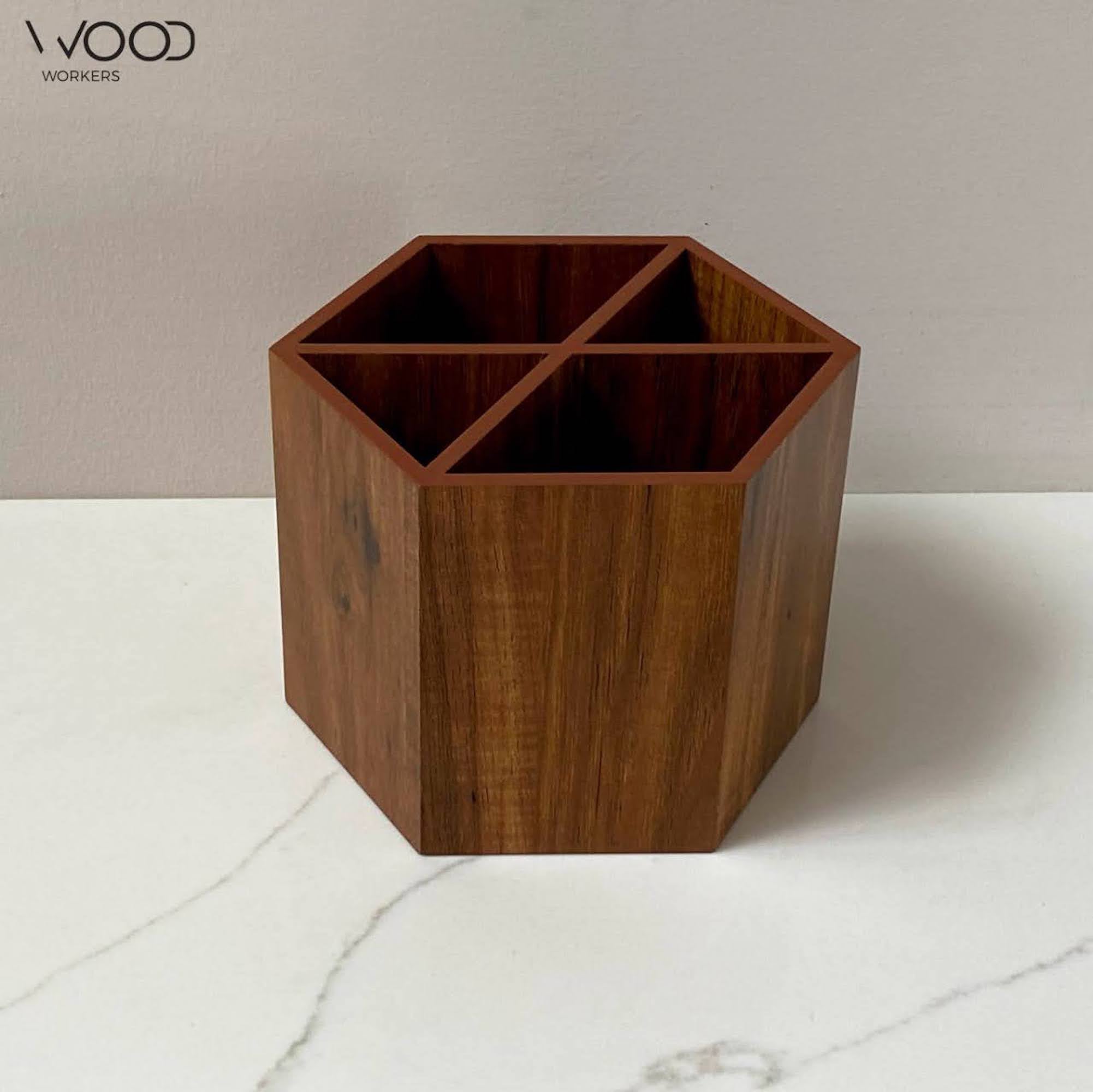 Hexagon Wooden Cutlery Holder