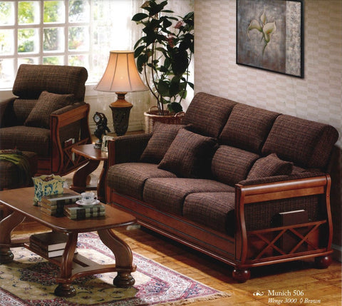 Munich Wooden Sofa Set Warm Comfort in Cream, Rust & Ecru 506