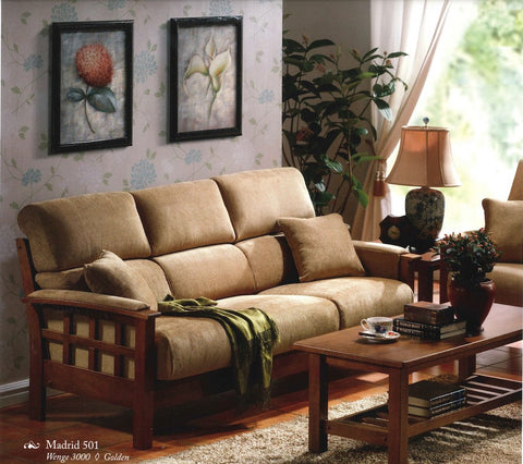 Madrid Wooden Sofa Set Bold Elegance in Green, Bistre & Cream 501