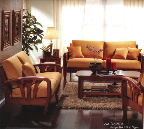 Paris Wooden Sofa Set Glamour in Gold, Green, Khaki & Copper 9916