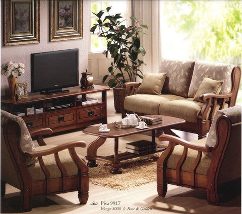 Pisa Wooden Sofa Set Effortless Charm in Khaki & Copper 9917