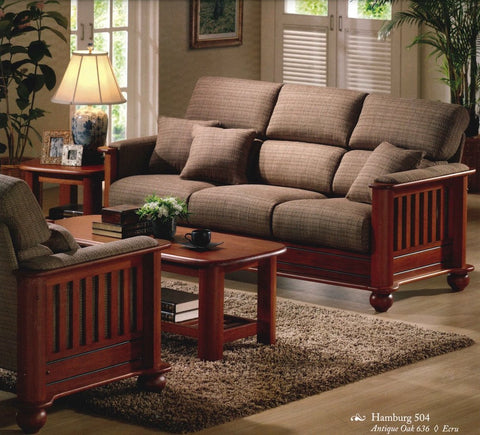 Hamburg Wooden Sofa Set Refined Comfort in Brown, Green, Gold & Khaki 504