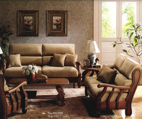 Pisa Wooden Sofa Set Effortless Charm in Khaki & Copper 9917