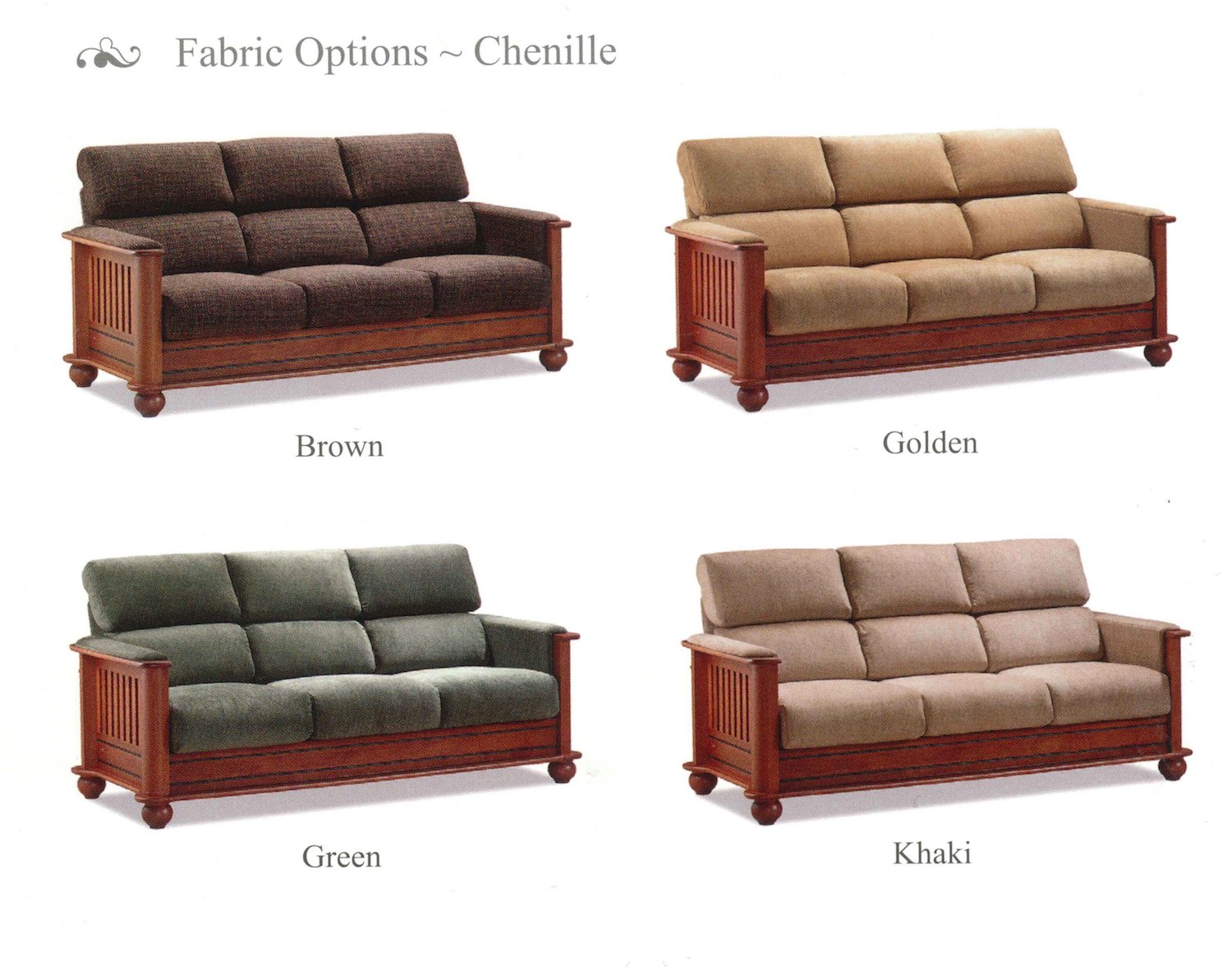 Hamburg Wooden Sofa Set Refined Comfort in Brown, Green, Gold & Khaki 504