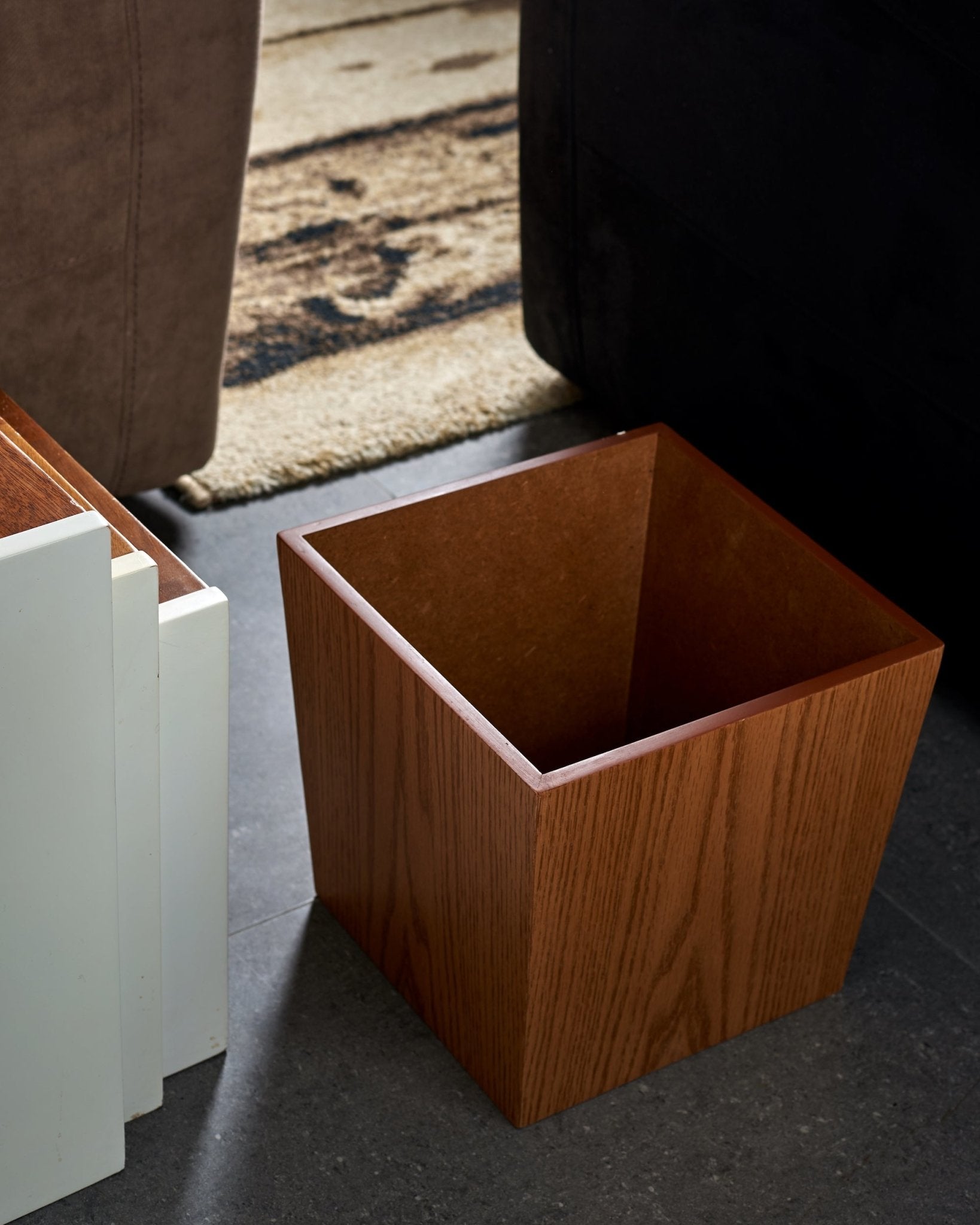 Minimalist Brown Oak Trash Bin