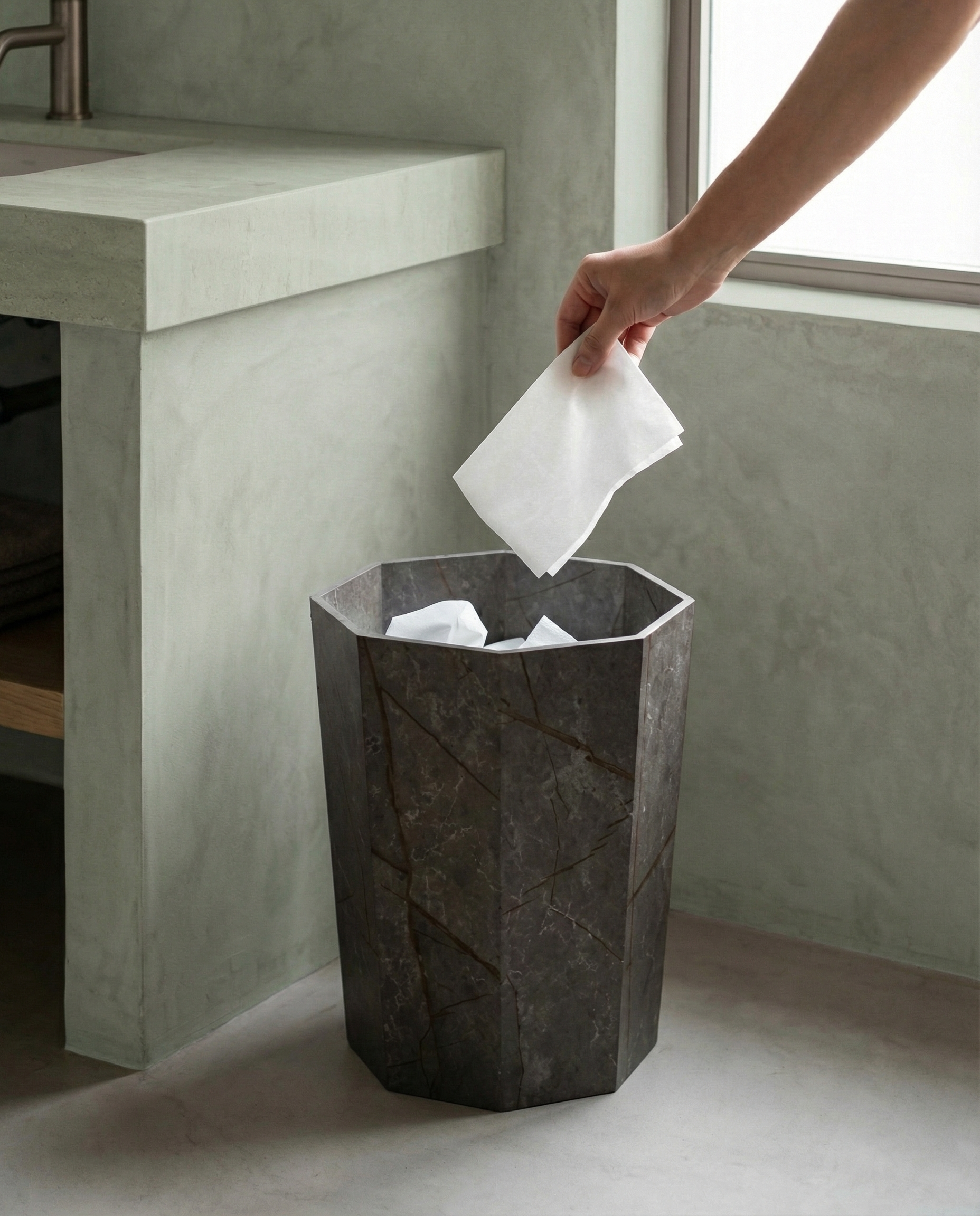 Classy Marble Texture Octagon Trash Bins