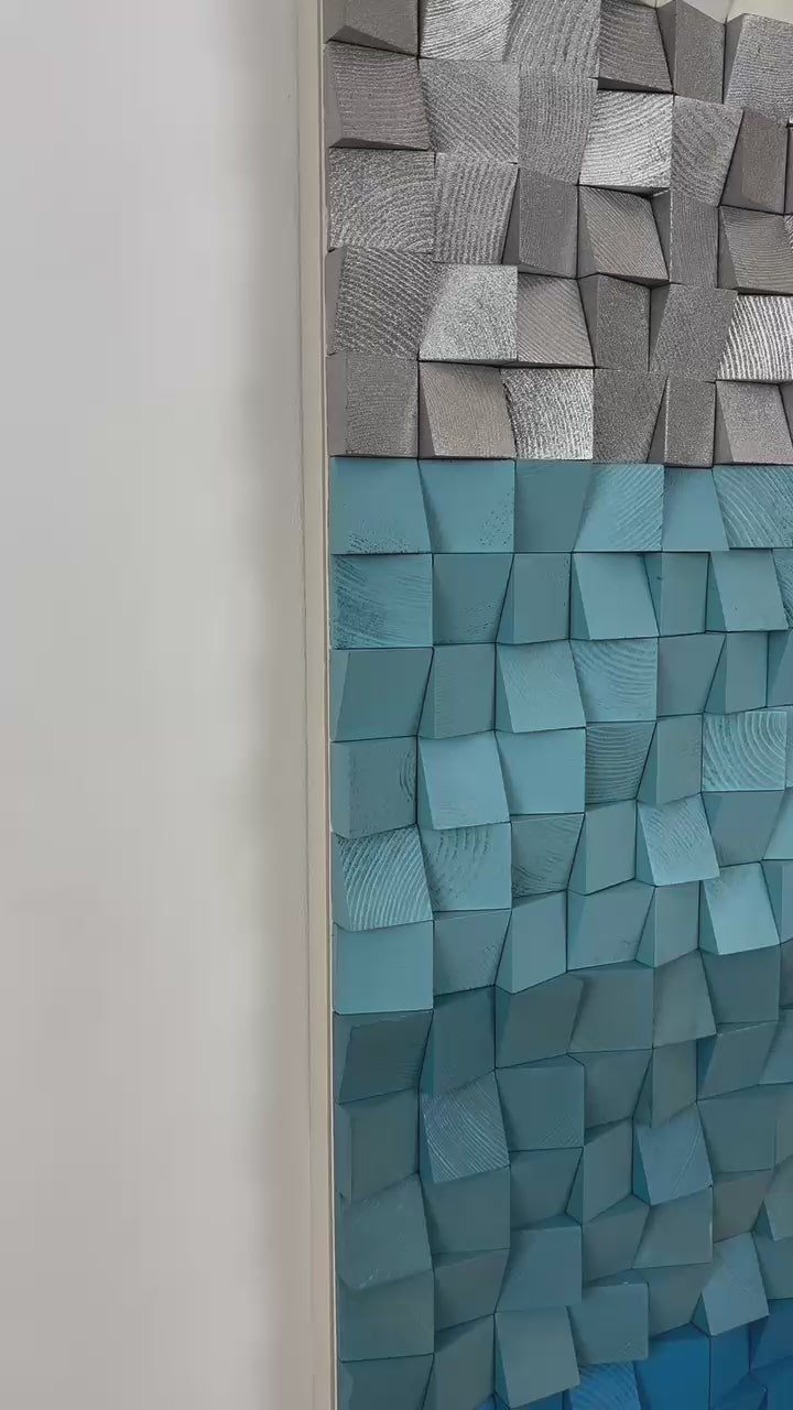 Elegant Wooden Electric Panel Cover – Baby Blue & Silver Wall Art