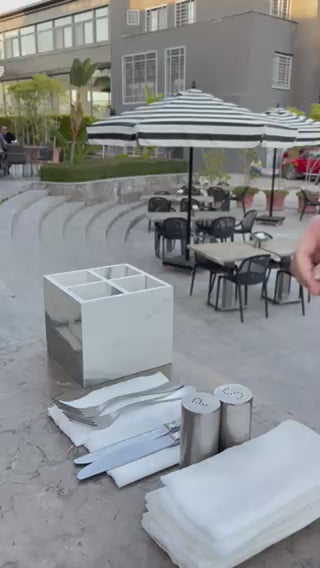 Marble-Textured Wooden Cutlery Holder – Elegant Dining Essential