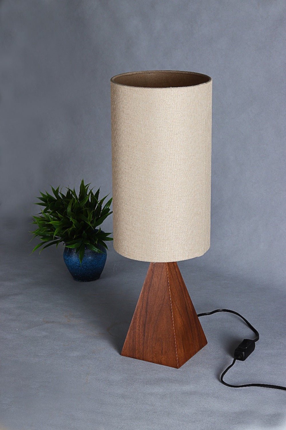 Triangular Walnut Table Lamp